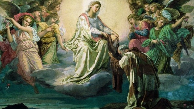 Mary gives the scapular to Saint Simon Stock
